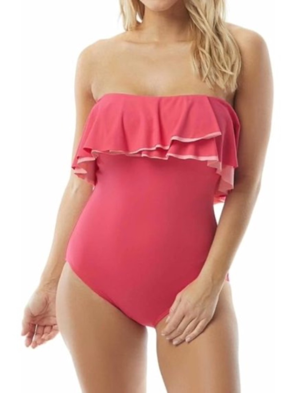 Contours by Coco Reef Women’s Agate Ruffle Bandeau ONE Piece, Hibiscus